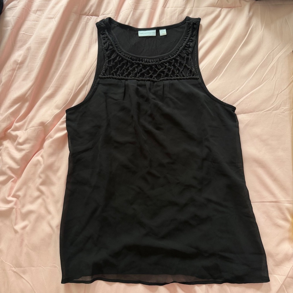 New York & Company Black Macrame Crochet Yoke Sleeveless Tank Top Medium